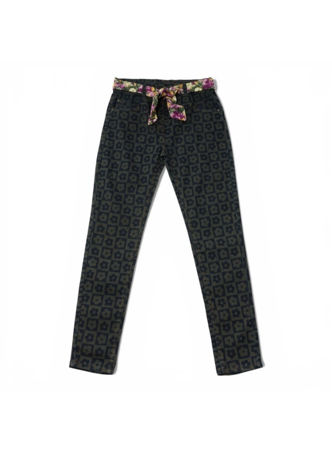 MARWAN AOP Girls Long Pant with Contrast Waist Belt Cotton Spandex 6 to 16 Years - Image 1